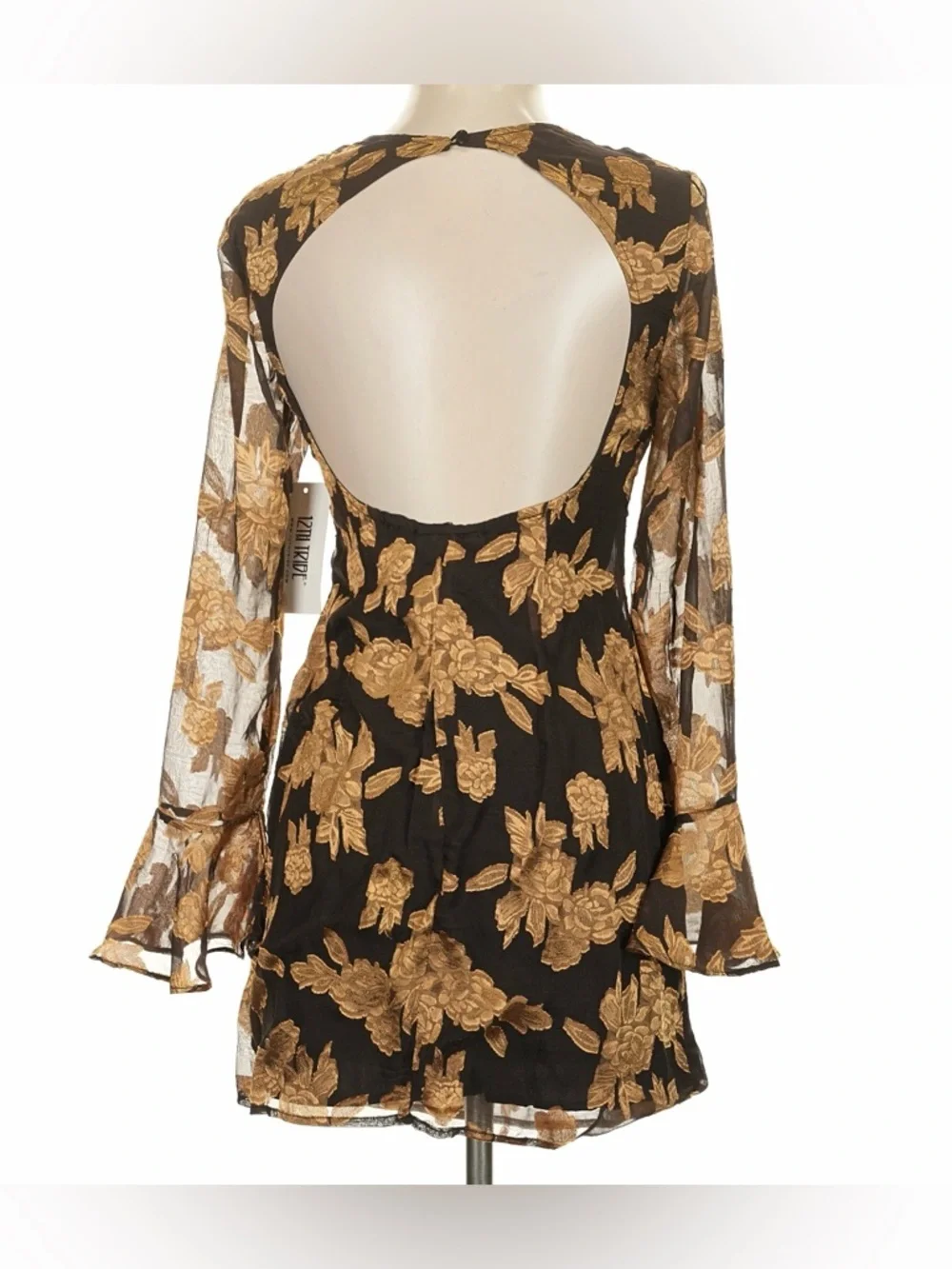 12th Tribe Marissa Gold and Black Floral Mini Dress Size XS - Picture 8 of 10